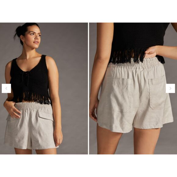 Maeve by Anthropologie Linen A-Line Shorts Kahki Color SIZE LARGE Elastic Waist - Picture 1 of 6